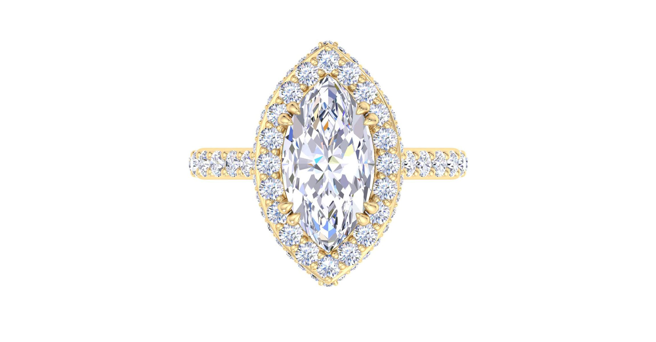 Lab Created 4 Carat Marquise Shape Lab Grown Diamond Hidden Halo Engagement Ring Available in 14K White and Yellow Gold