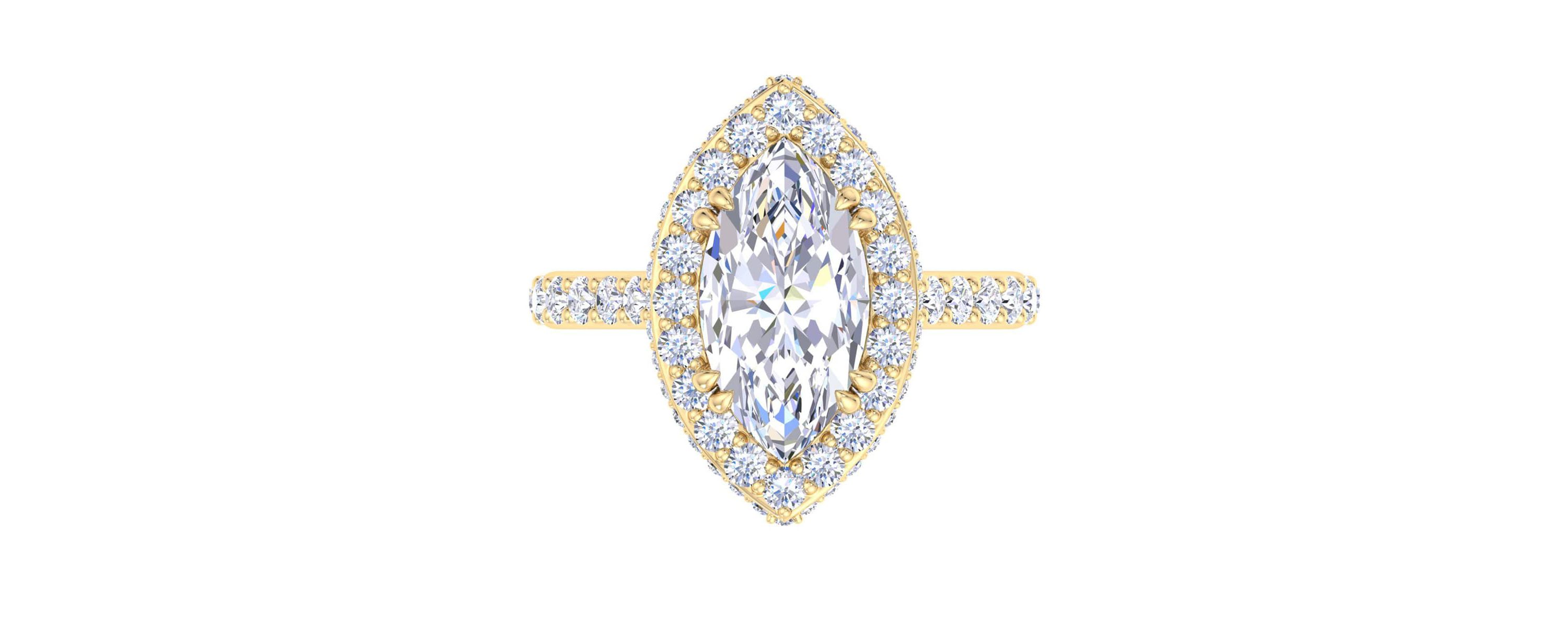 Lab Created 4 Carat Marquise Shape Lab Grown Diamond Hidden Halo Engagement Ring Available in 14K White and Yellow Gold