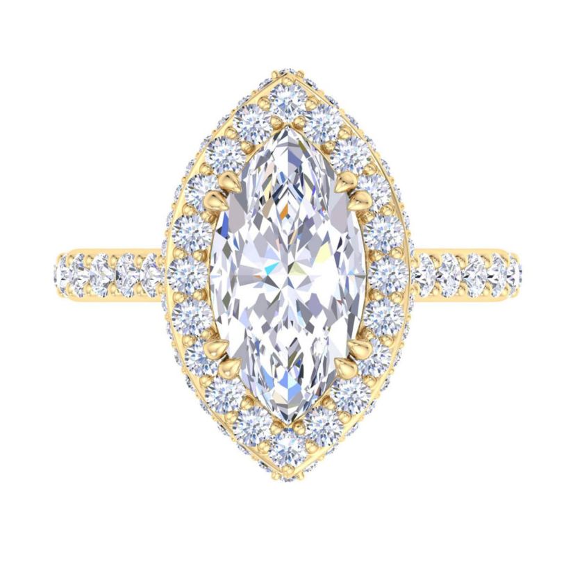 Lab Created 4 Carat Marquise Shape Lab Grown Diamond Hidden Halo Engagement Ring Available in 14K White and Yellow Gold