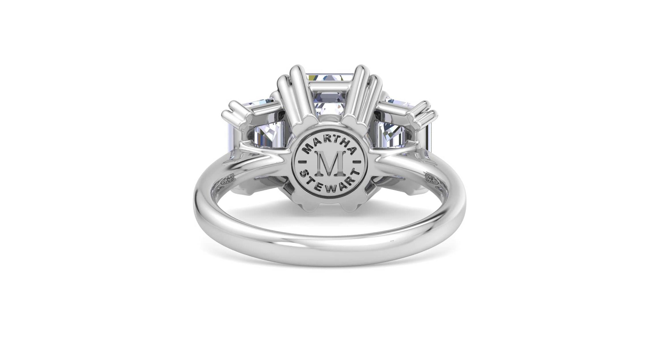 Lab Created 5 Carat Emerald Cut Lab Grown Diamond Three Stone Engagement Ring Available in 14K White and Yellow Gold