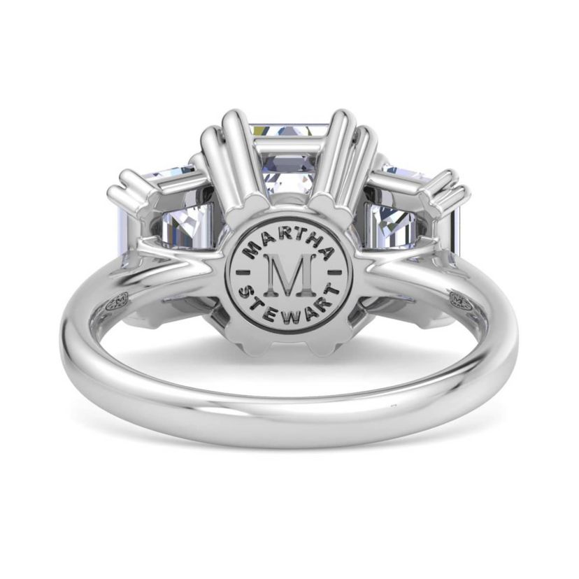 Lab Created 5 Carat Emerald Cut Lab Grown Diamond Three Stone Engagement Ring Available in 14K White and Yellow Gold