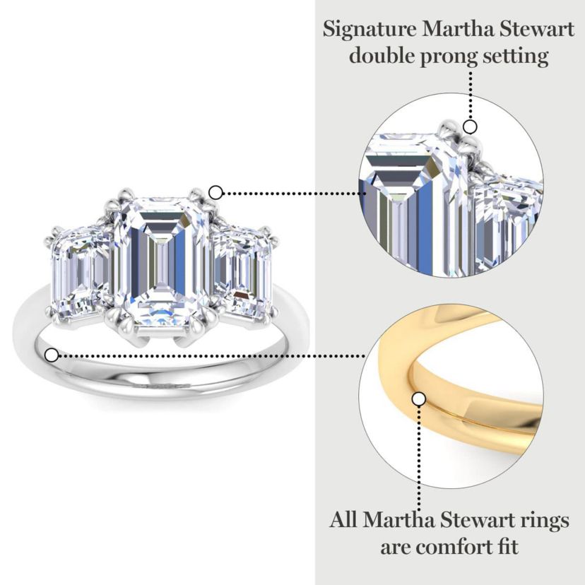 Lab Created 5 Carat Emerald Cut Lab Grown Diamond Three Stone Engagement Ring Available in 14K White and Yellow Gold