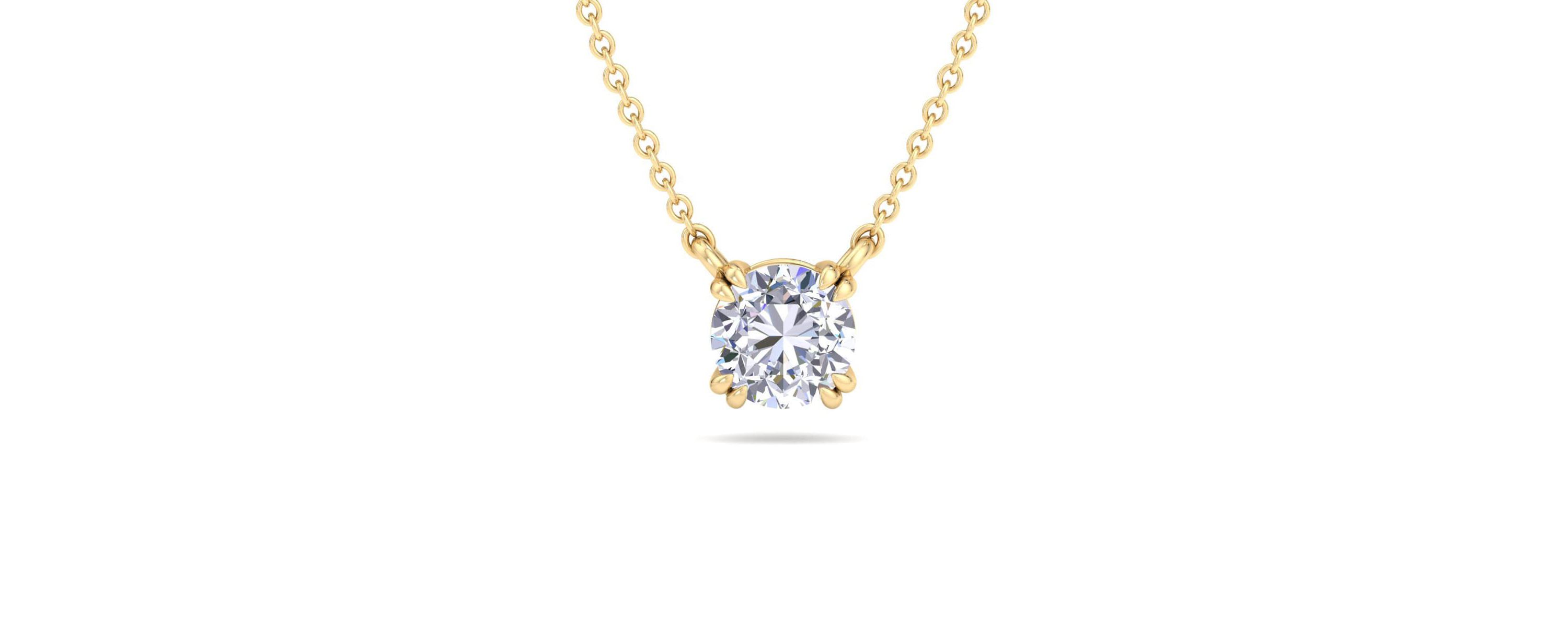 Lab Created 1 Carat Round Shape Lab Grown Diamond Solitaire Necklace Available In 14K White and Yellow Gold