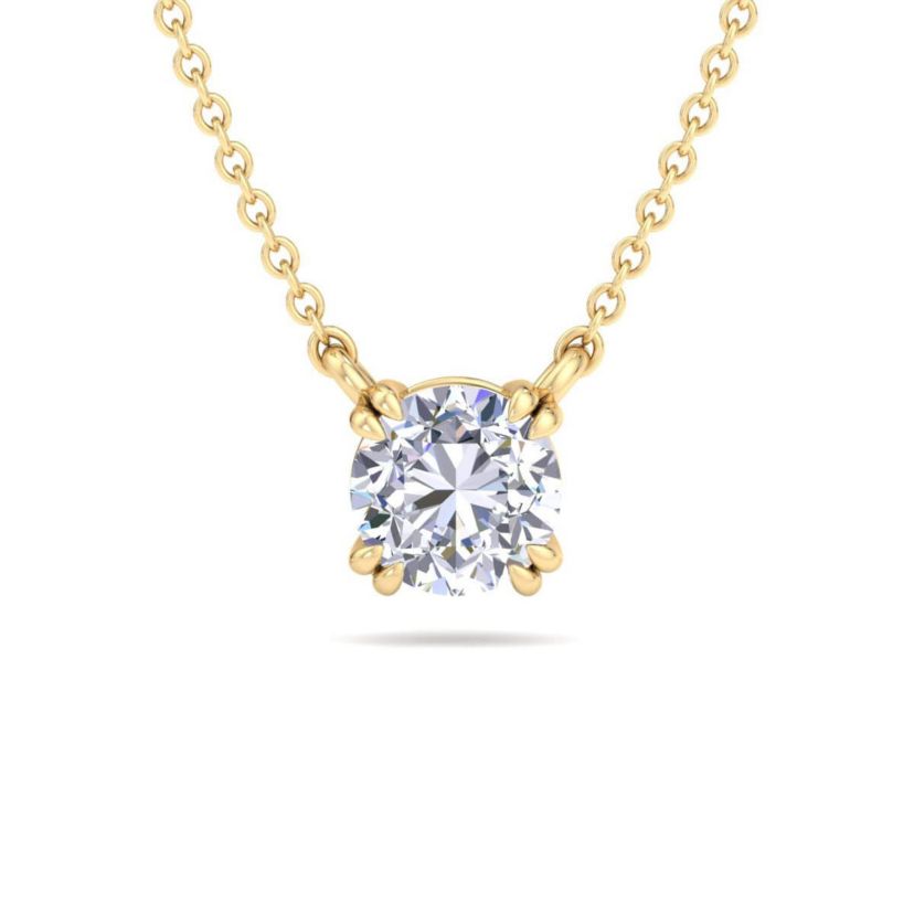 Lab Created 1 Carat Round Shape Lab Grown Diamond Solitaire Necklace Available In 14K White and Yellow Gold