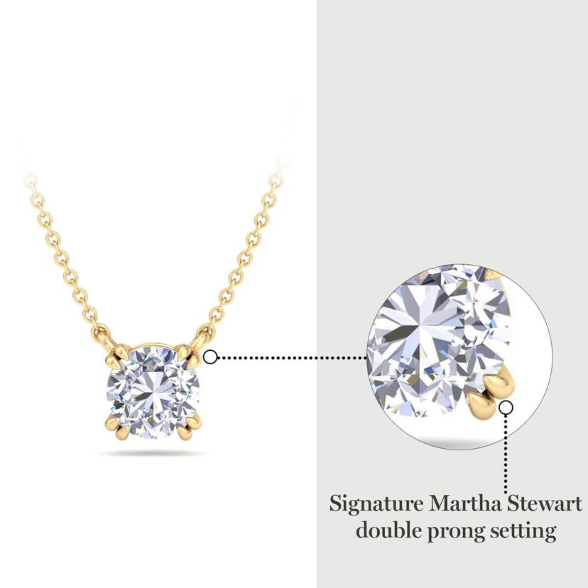 Lab Created 1 Carat Round Shape Lab Grown Diamond Solitaire Necklace Available In 14K White and Yellow Gold