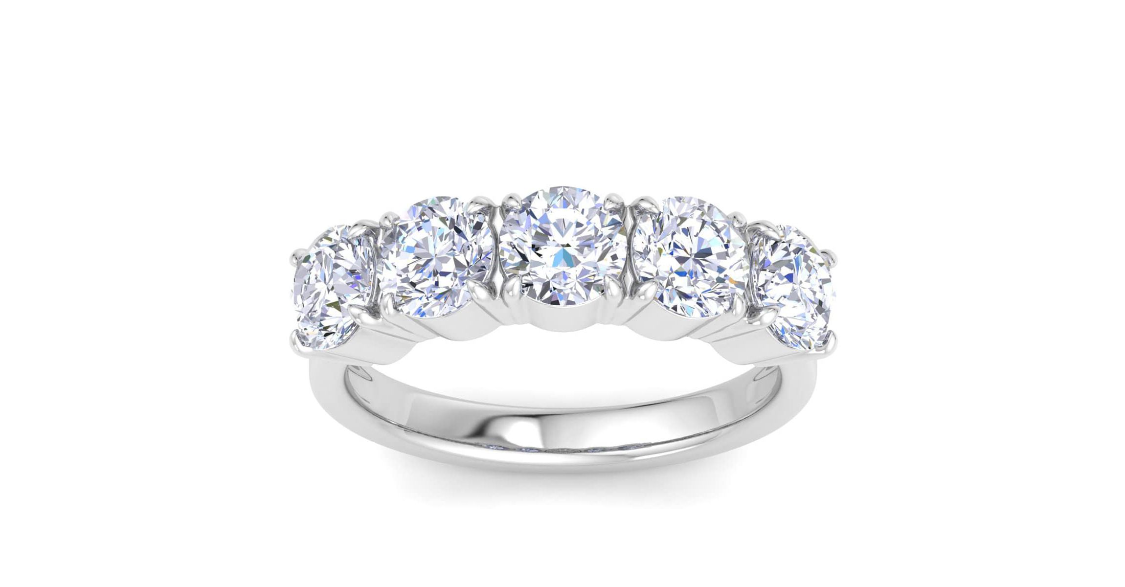 Lab Created 3 Carat Round Lab Grown Diamond Five Stone Engagement Ring Available in 14K White and Yellow Gold