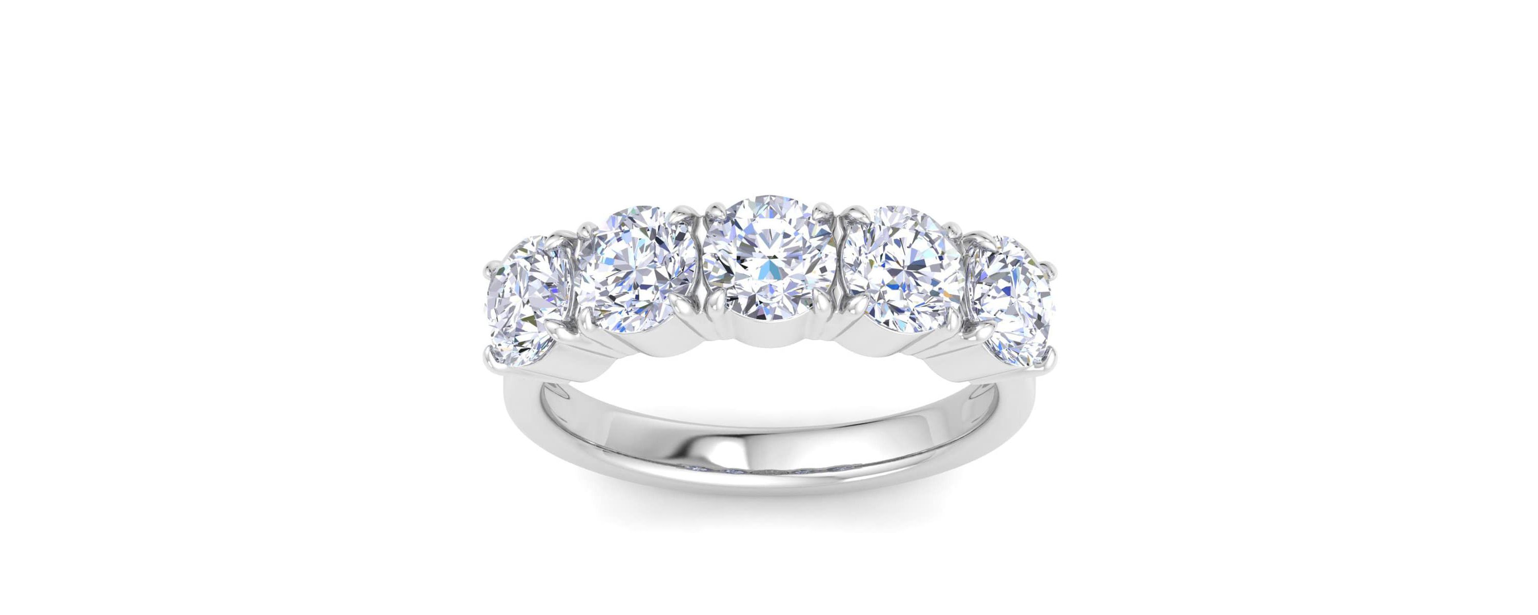 Lab Created 3 Carat Round Lab Grown Diamond Five Stone Engagement Ring Available in 14K White and Yellow Gold