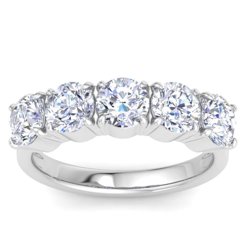 Lab Created 3 Carat Round Lab Grown Diamond Five Stone Engagement Ring Available in 14K White and Yellow Gold