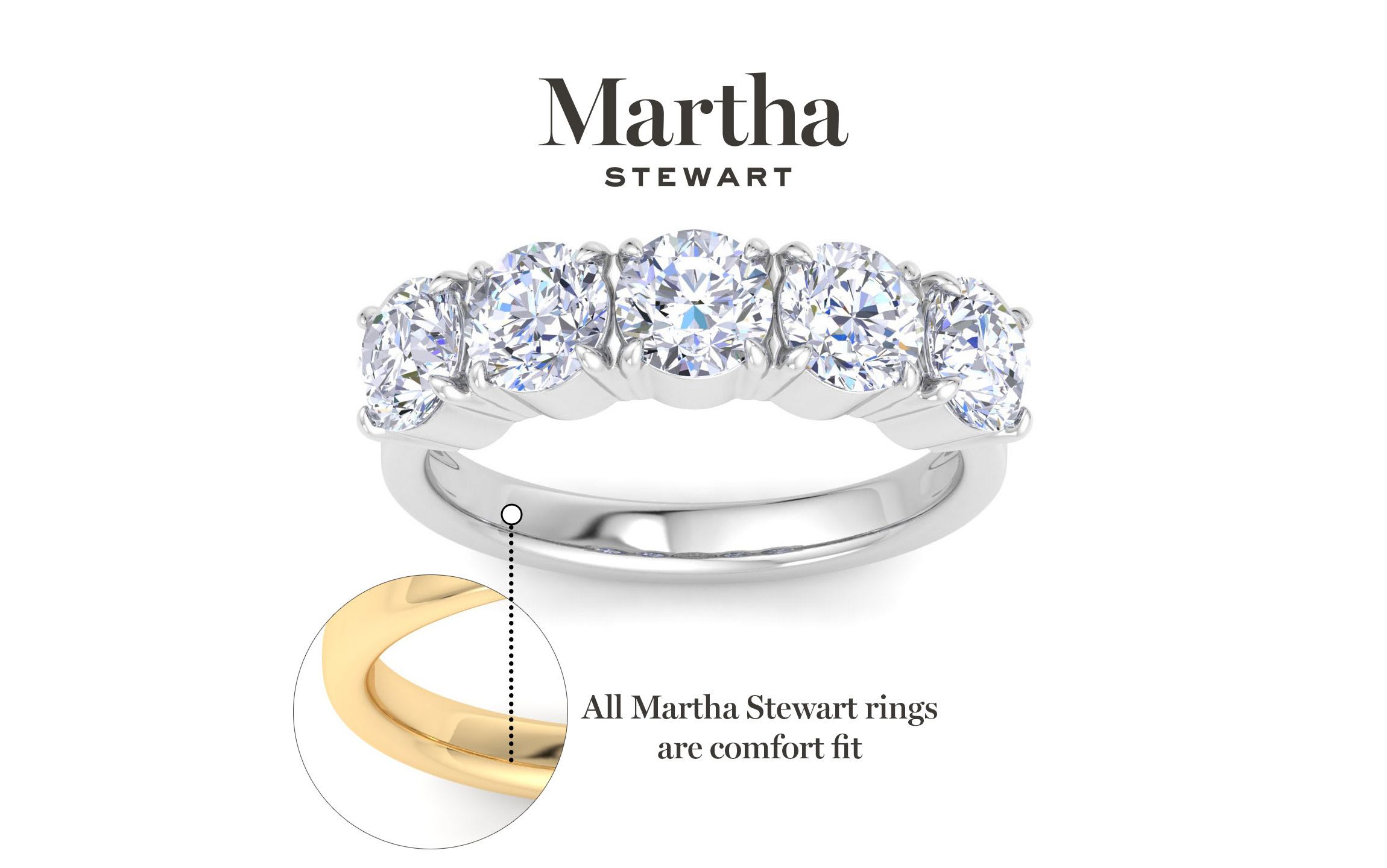 Lab Created 3 Carat Round Lab Grown Diamond Five Stone Engagement Ring Available in 14K White and Yellow Gold