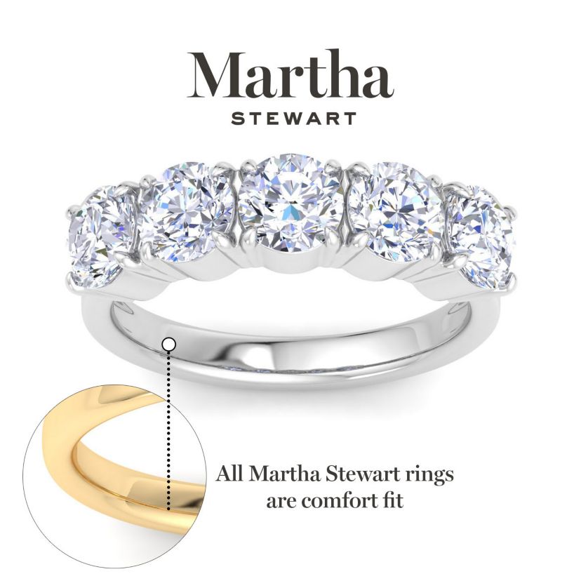 Lab Created 3 Carat Round Lab Grown Diamond Five Stone Engagement Ring Available in 14K White and Yellow Gold