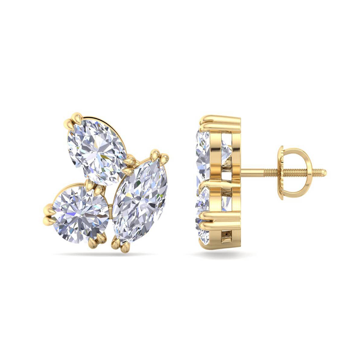 Lab Created 3 Carat Lab Grown Diamond Cluster Stud Earrings Available In 14 Karat White Or Yellow Gold, Marquise-Round-Oval