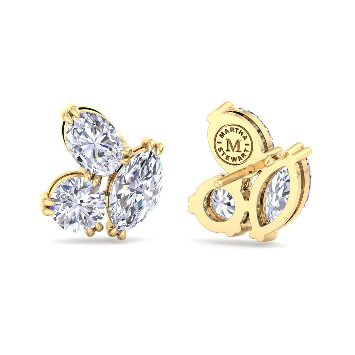 Lab Created 3 Carat Lab Grown Diamond Cluster Stud Earrings Available In 14 Karat White Or Yellow Gold, Marquise-Round-Oval
