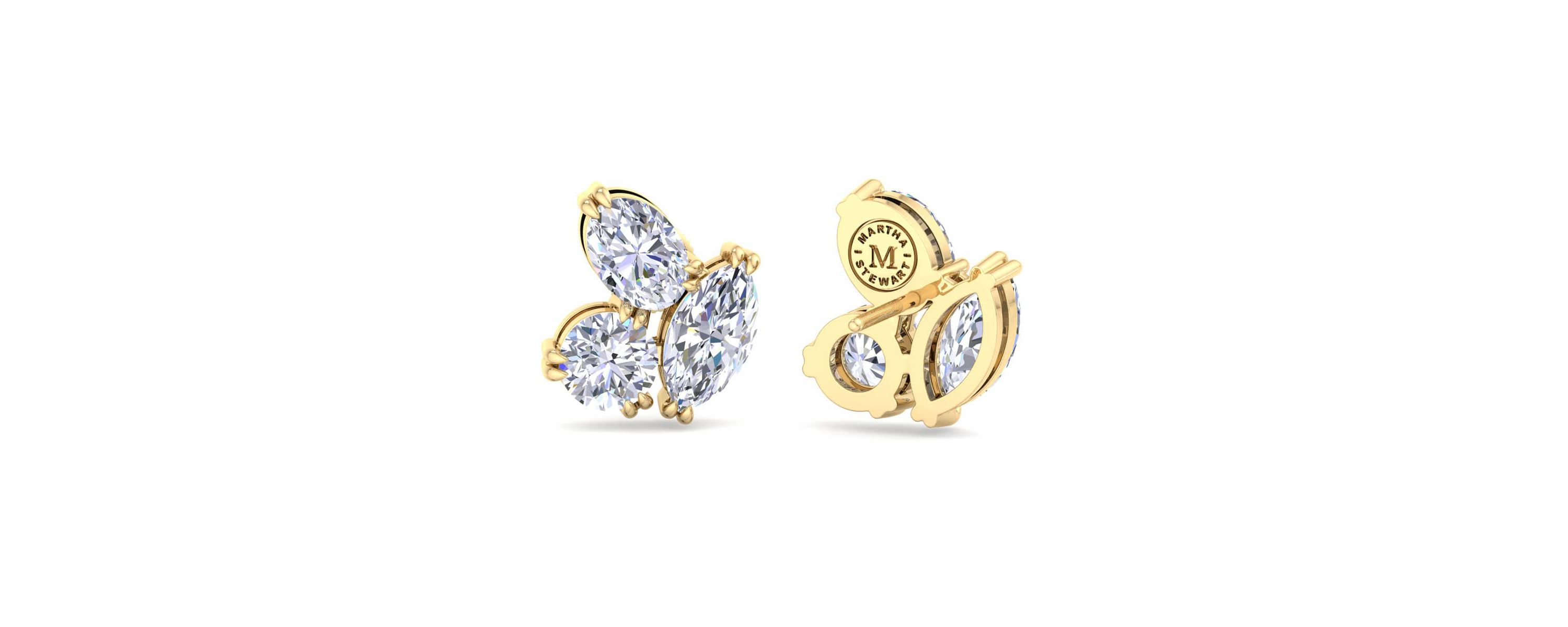 Lab Created 3 Carat Lab Grown Diamond Cluster Stud Earrings Available In 14 Karat White Or Yellow Gold, Marquise-Round-Oval