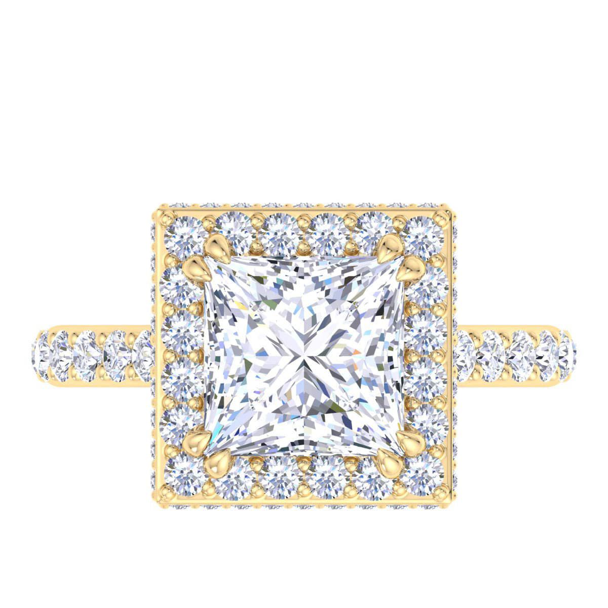 Lab Created 4 Carat Princess Cut Lab Grown Diamond Hidden Halo Engagement Ring Available in 14K White and Yellow Gold