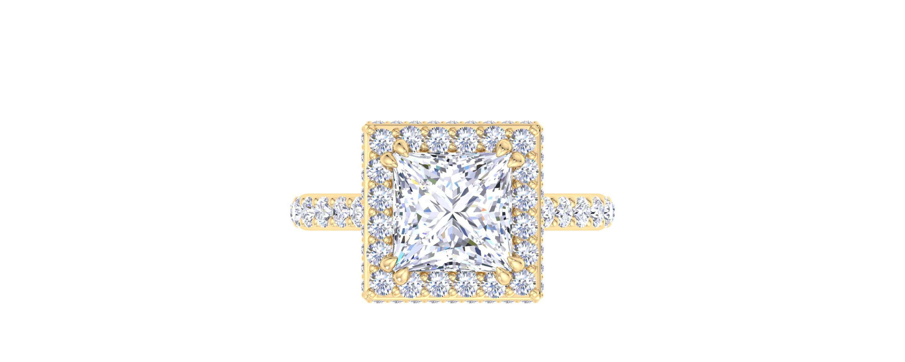 Lab Created 4 Carat Princess Cut Lab Grown Diamond Hidden Halo Engagement Ring Available in 14K White and Yellow Gold