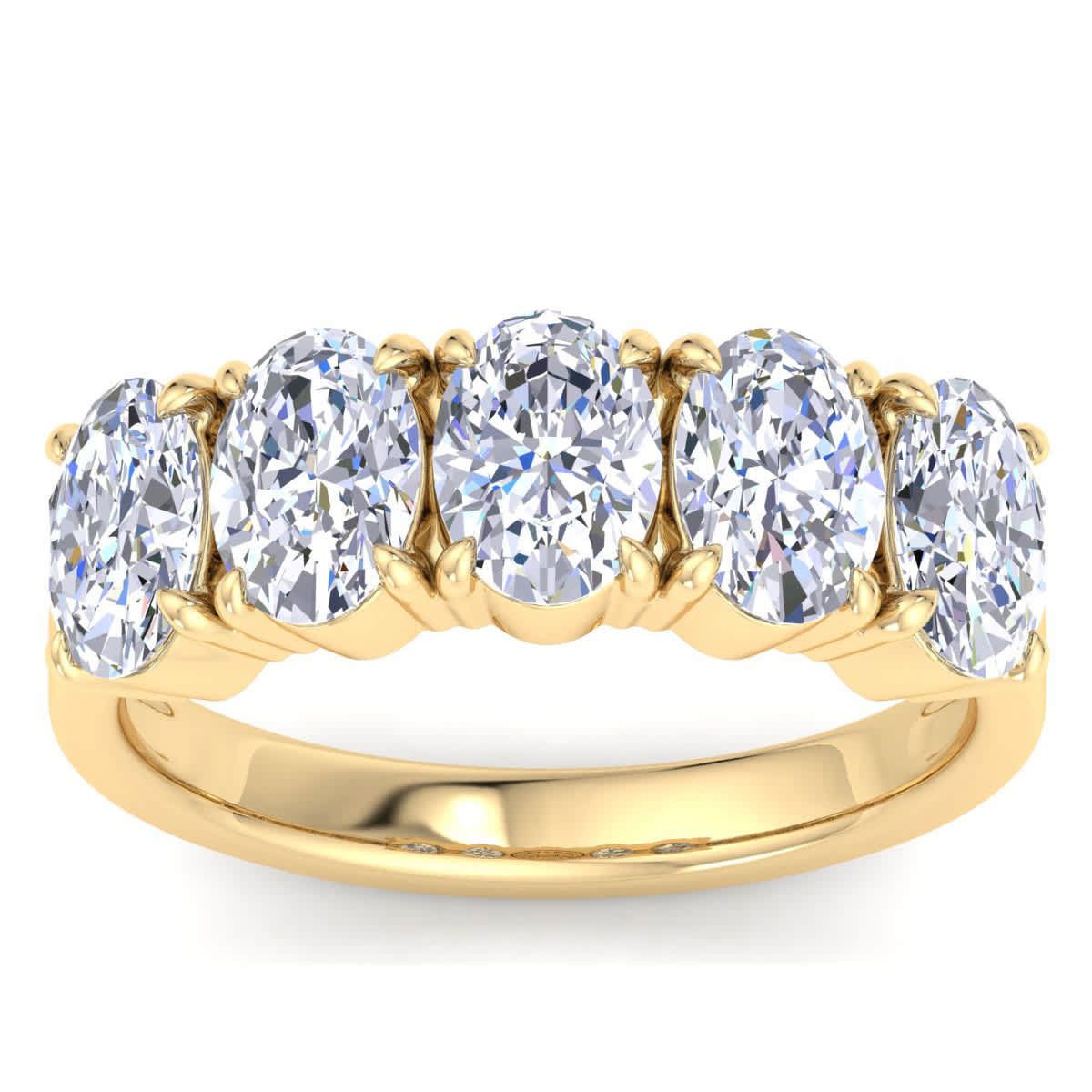 Lab Created 3 Carat Oval Shape Lab Grown Diamond Five Stone Engagement Ring Available in 14K White and Yellow Gold