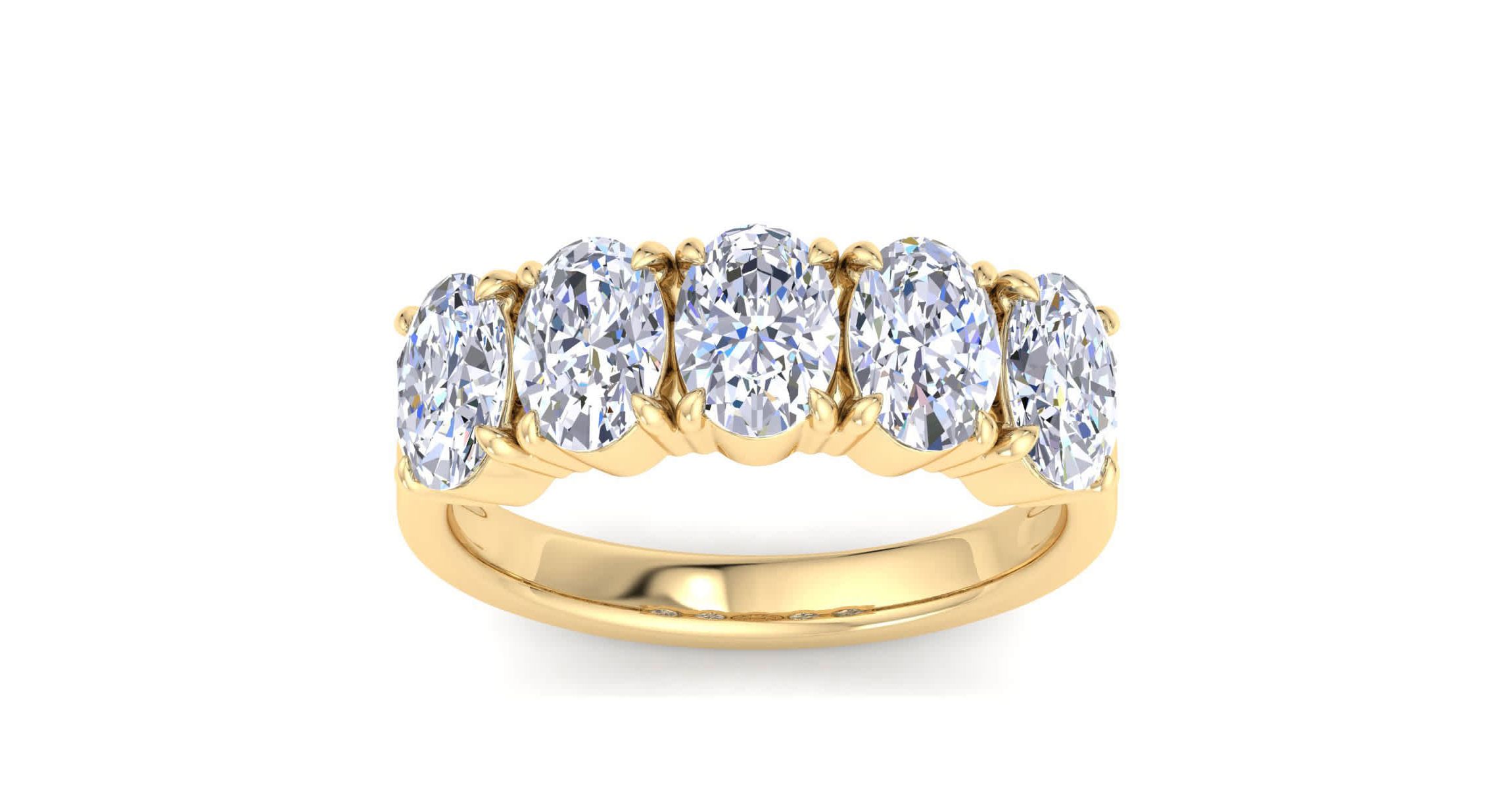 Lab Created 3 Carat Oval Shape Lab Grown Diamond Five Stone Engagement Ring Available in 14K White and Yellow Gold