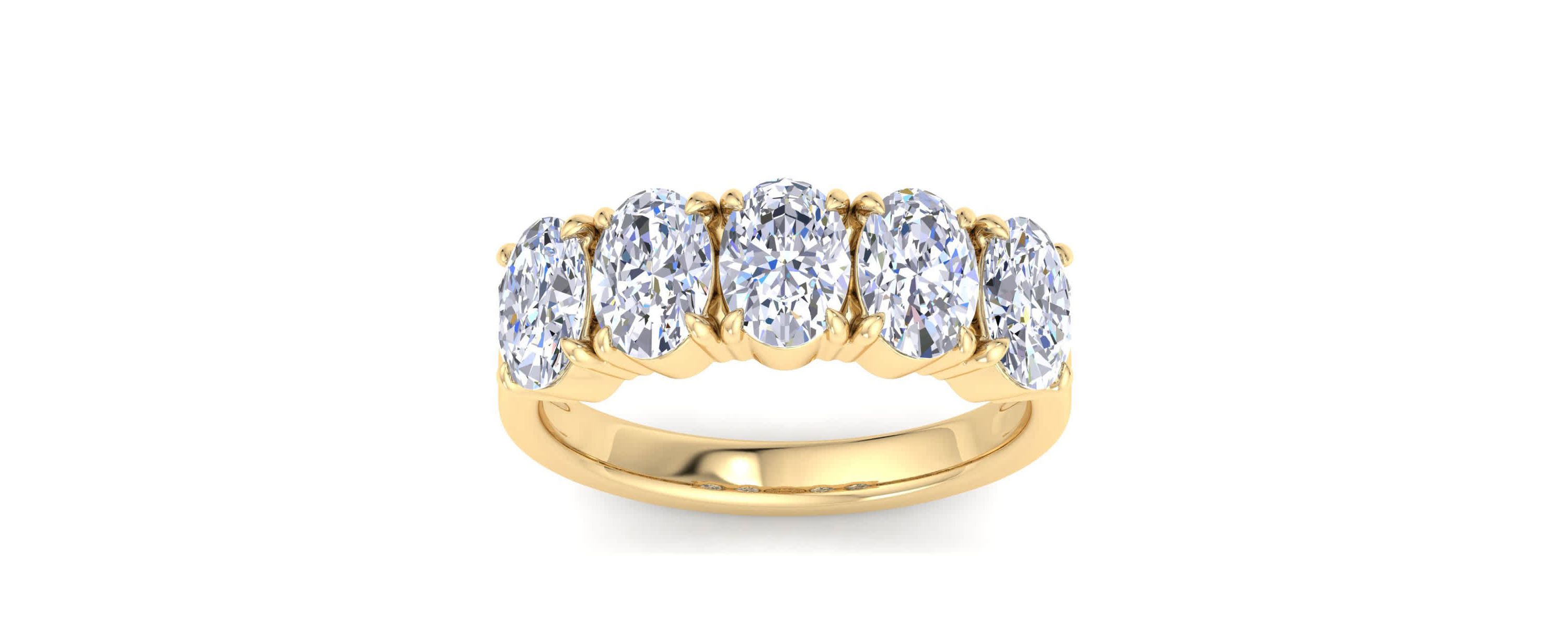Lab Created 3 Carat Oval Shape Lab Grown Diamond Five Stone Engagement Ring Available in 14K White and Yellow Gold