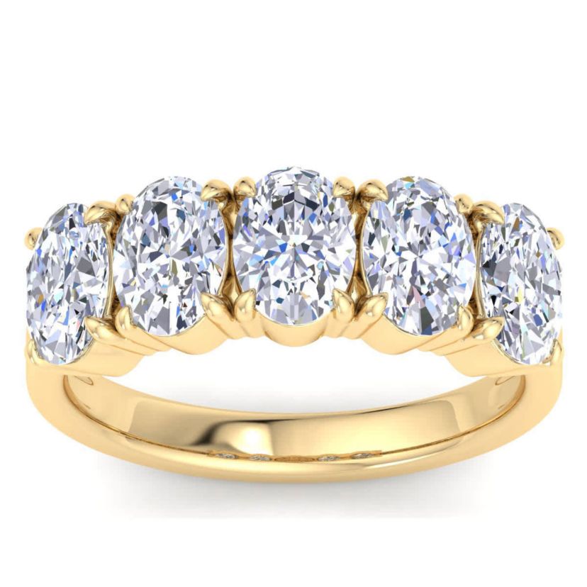Lab Created 3 Carat Oval Shape Lab Grown Diamond Five Stone Engagement Ring Available in 14K White and Yellow Gold