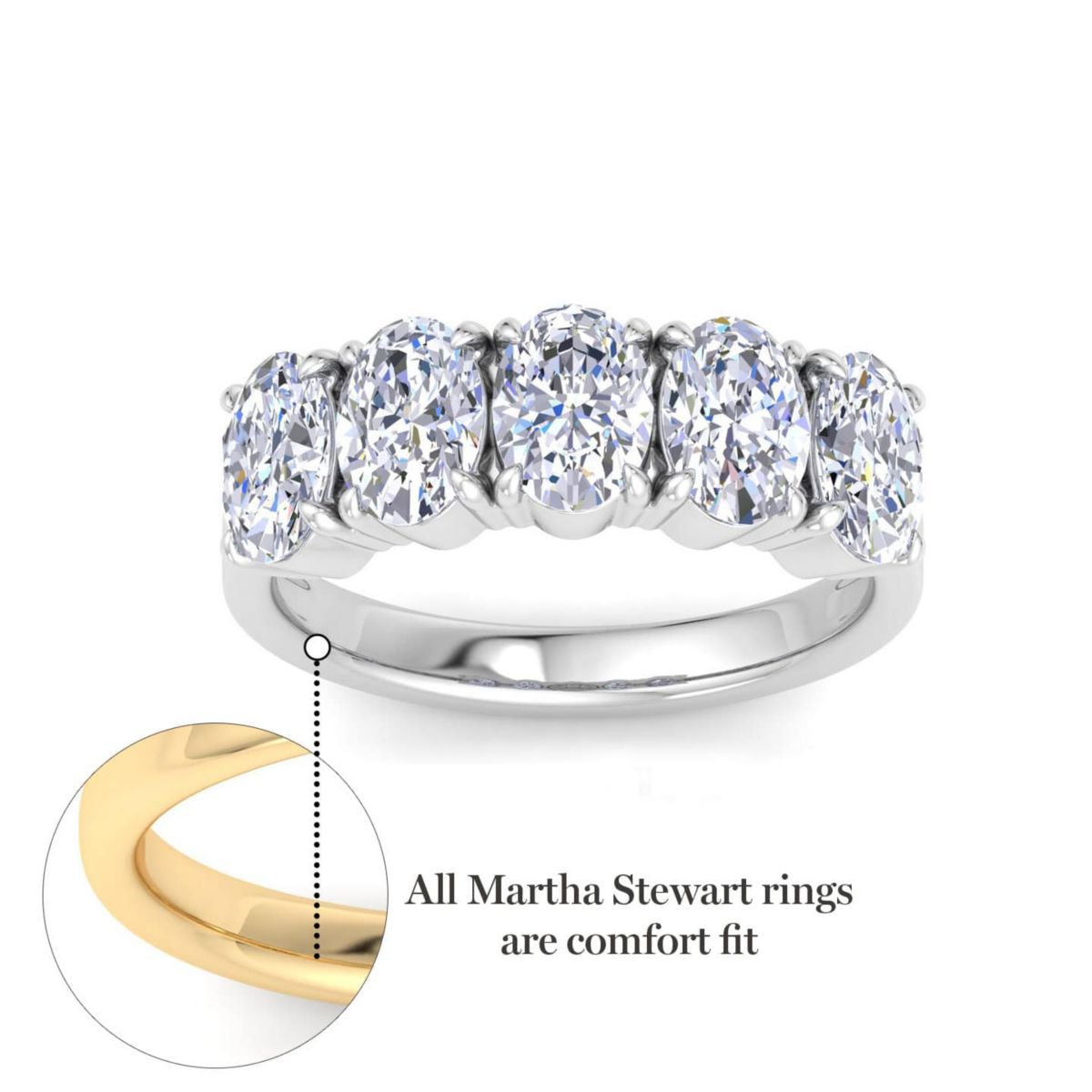 Lab Created 3 Carat Oval Shape Lab Grown Diamond Five Stone Engagement Ring Available in 14K White and Yellow Gold