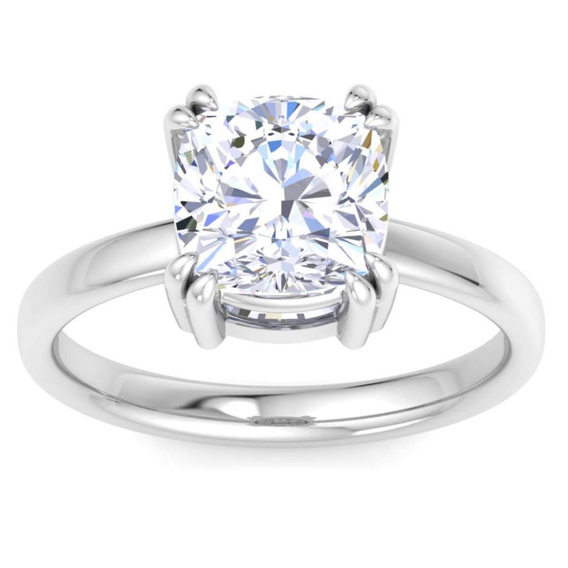 Lab Created 3 Carat Cushion Cut Lab Grown Diamond Solitaire Engagement Ring Available in 14K White and Yellow Gold