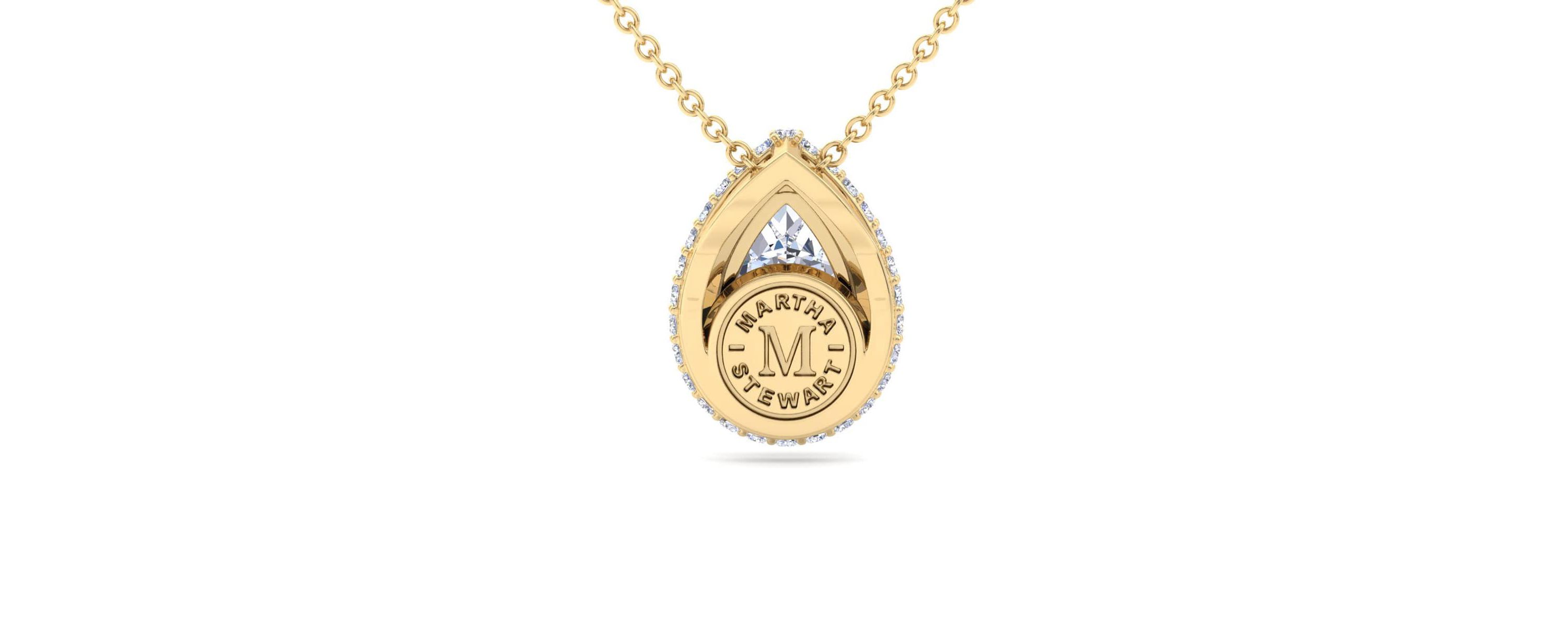 Lab Created 2 1/4 Carat Pear Shape Lab Grown Diamond Halo Necklace Available In 14K White and Yellow Gold