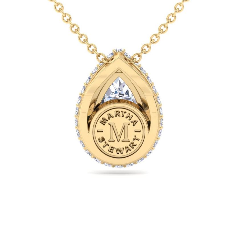 Lab Created 2 1/4 Carat Pear Shape Lab Grown Diamond Halo Necklace Available In 14K White and Yellow Gold