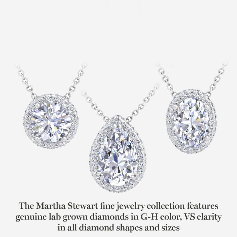 Lab Created 2 1/4 Carat Pear Shape Lab Grown Diamond Halo Necklace Available In 14K White and Yellow Gold