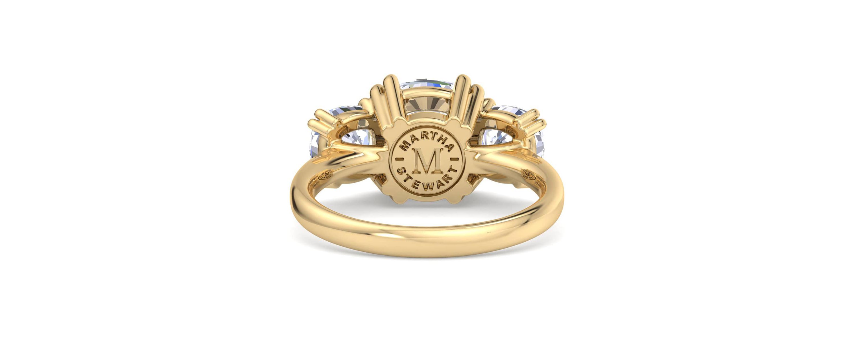 Lab Created 5 Carat Cushion Cut Lab Grown Diamond Three Stone Engagement Ring Available in 14K White and Yellow Gold