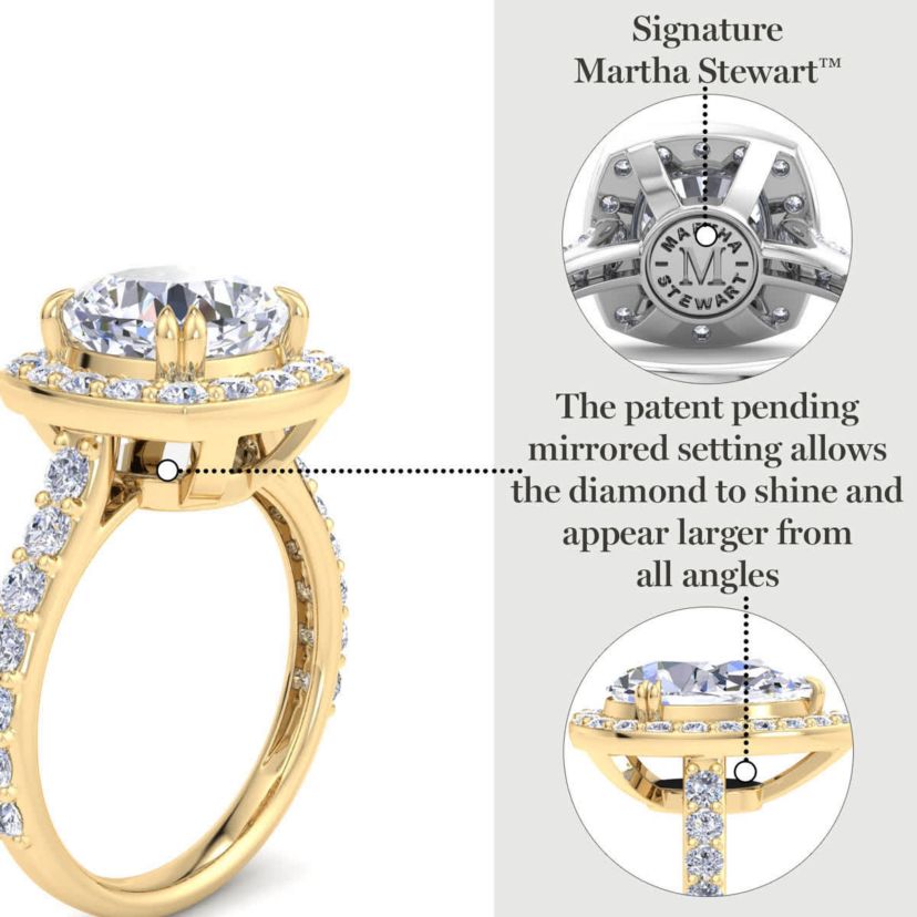Lab Created 4 Carat Cushion Cut Lab Grown Diamond Halo Engagement Ring Available in 14K White and Yellow Gold