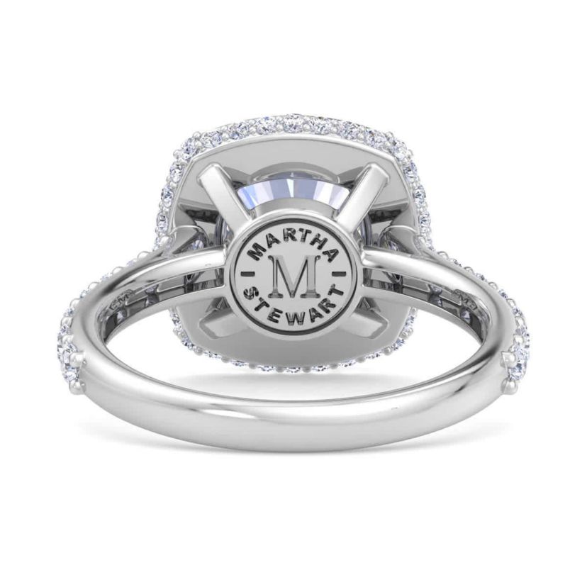 Lab Created 4 Carat Cushion Cut Lab Grown Diamond Hidden Halo Engagement Ring Available in 14K White and Yellow Gold