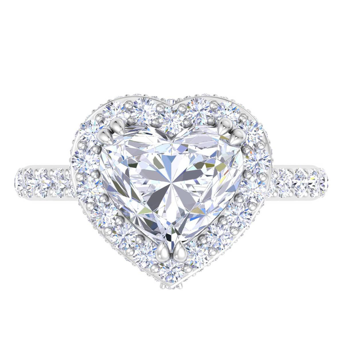 Lab Created 4 Carat Heart Shape Lab Grown Diamond Hidden Halo Engagement Ring Available in 14K White and Yellow Gold