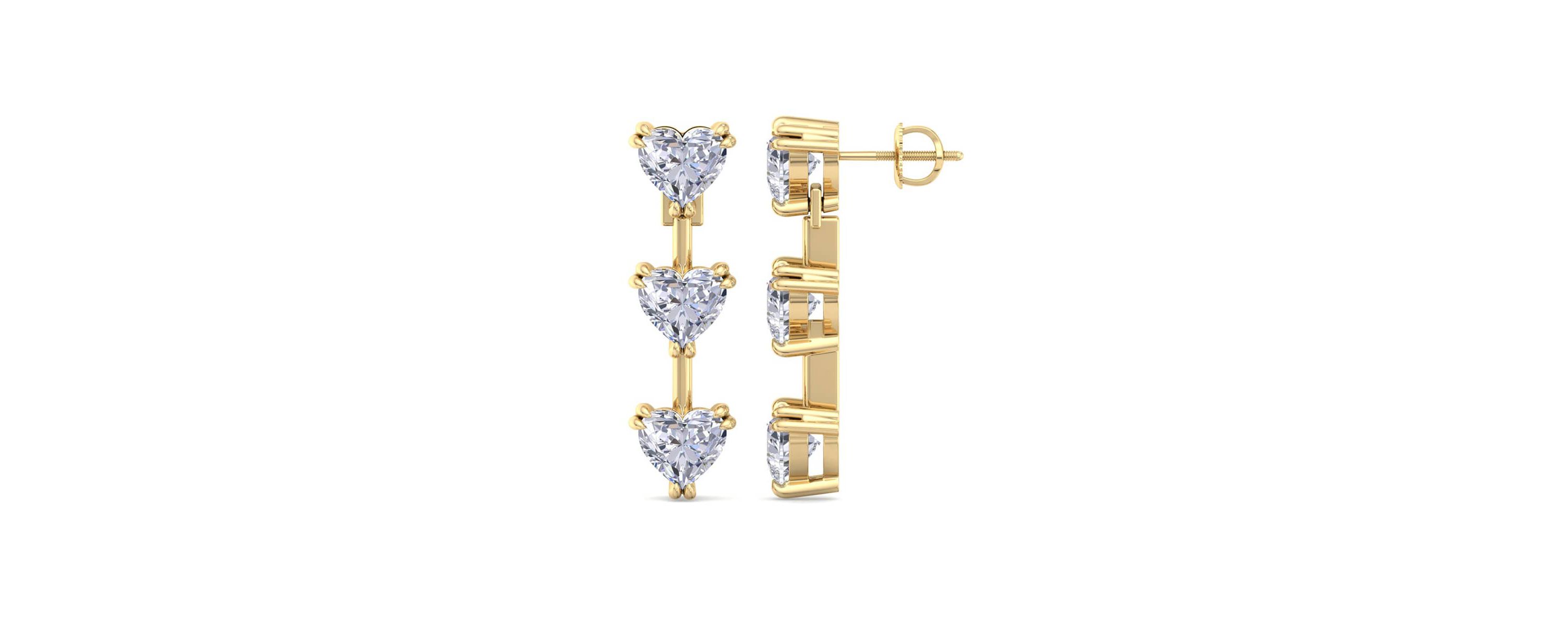 Lab Created 3 Carat Heart Shape Lab Grown Diamond Drop Earrings Available In 14 Karat White Or Yellow Gold