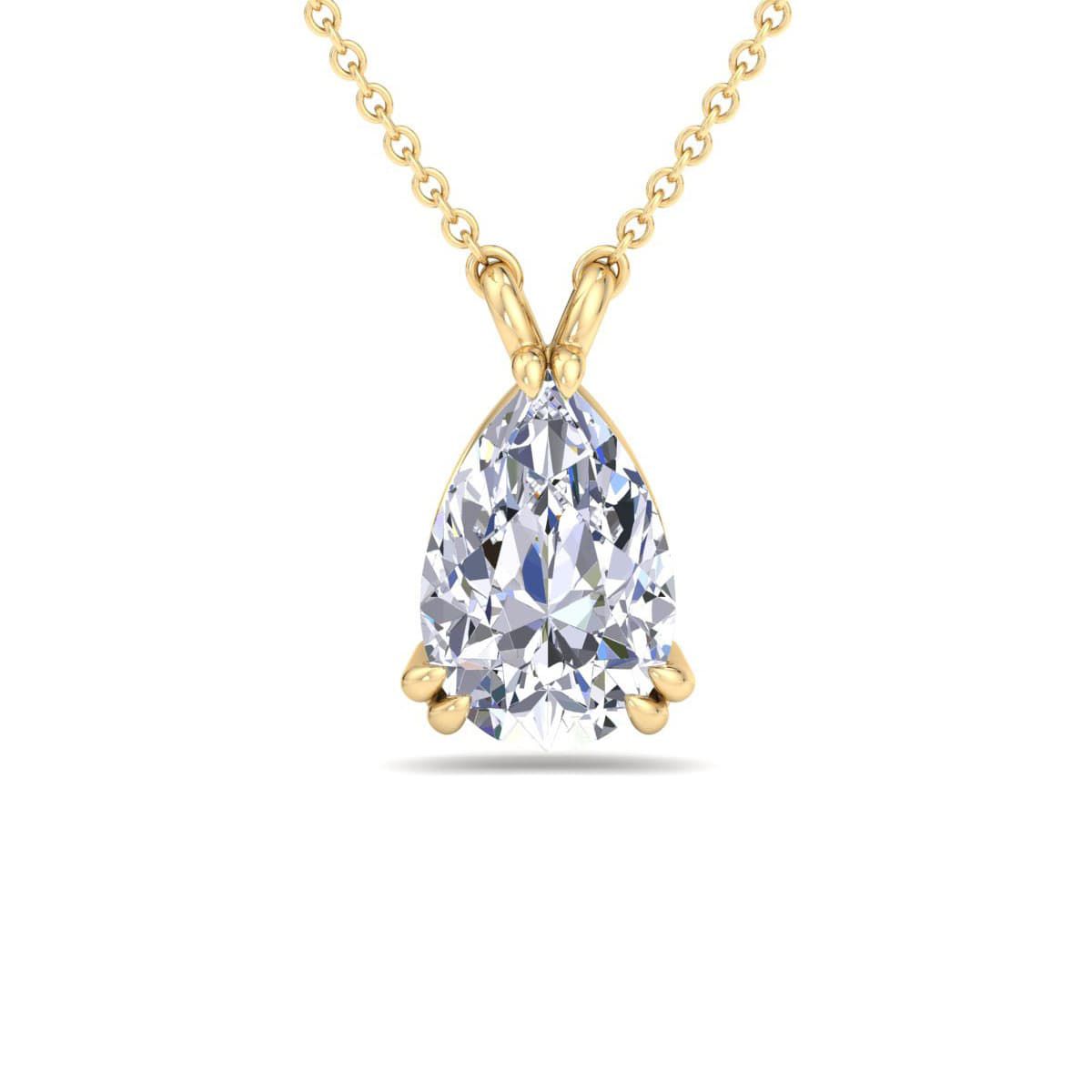 Lab Created 2 Carat Pear Shape Lab Grown Diamond Solitaire Necklace Available In 14K White and Yellow Gold