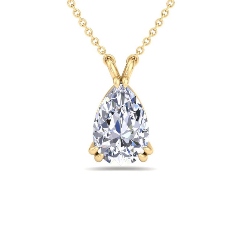Lab Created 2 Carat Pear Shape Lab Grown Diamond Solitaire Necklace Available In 14K White and Yellow Gold