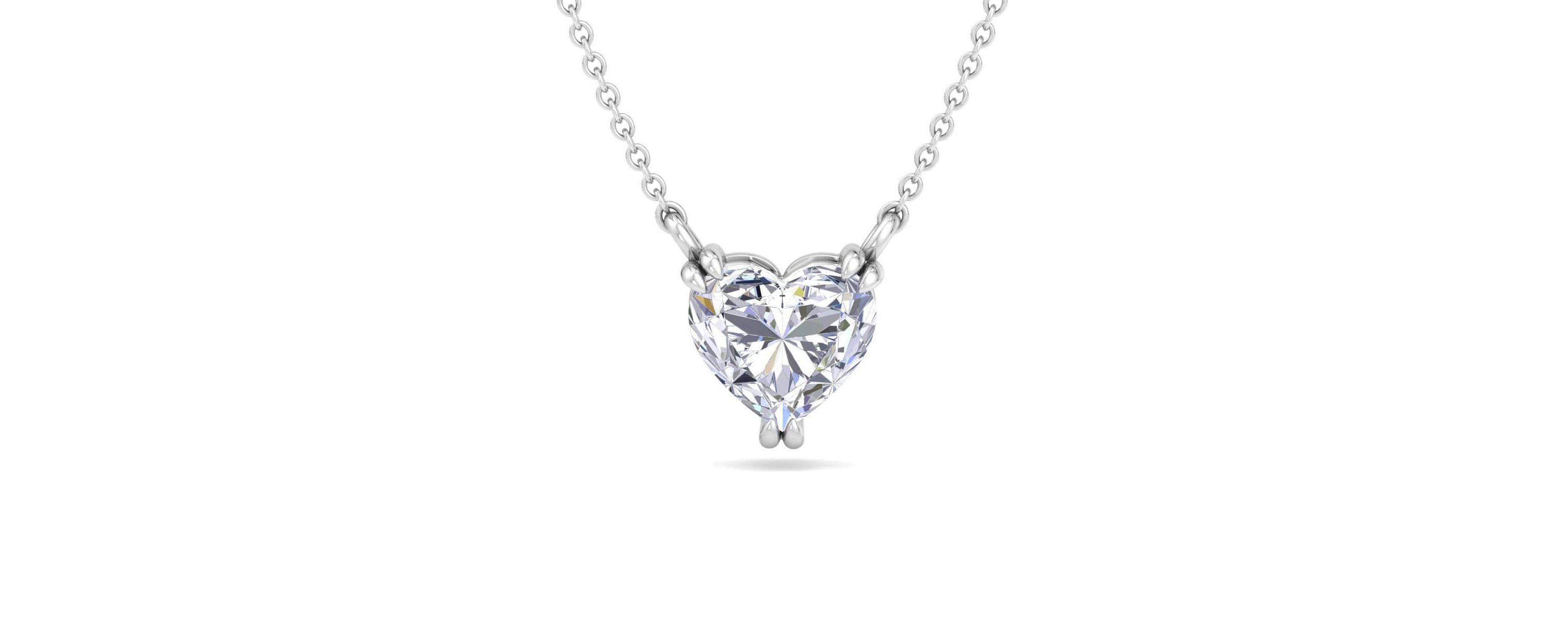 Lab Created 3 Carat Heart Shape Lab Grown Diamond Solitaire Necklace Available In 14K White and Yellow Gold