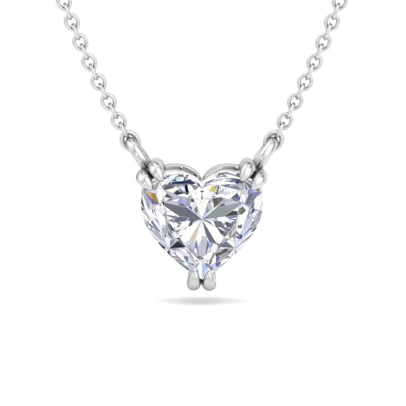 Lab Created 3 Carat Heart Shape Lab Grown Diamond Solitaire Necklace Available In 14K White and Yellow Gold
