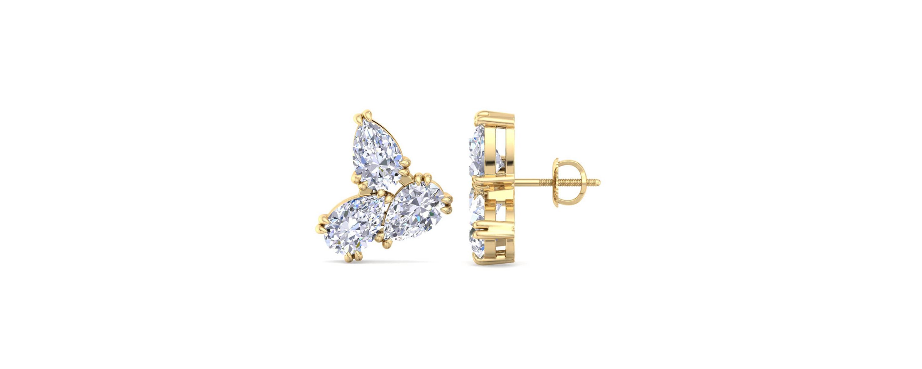 Lab Created 3 Carat Lab Grown Diamond Cluster Stud Earrings Available In 14 Karat White Or Yellow Gold, Pear