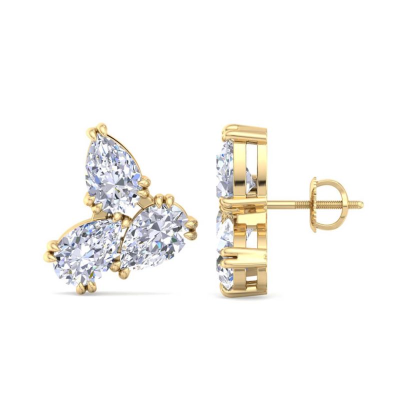 Lab Created 3 Carat Lab Grown Diamond Cluster Stud Earrings Available In 14 Karat White Or Yellow Gold, Pear