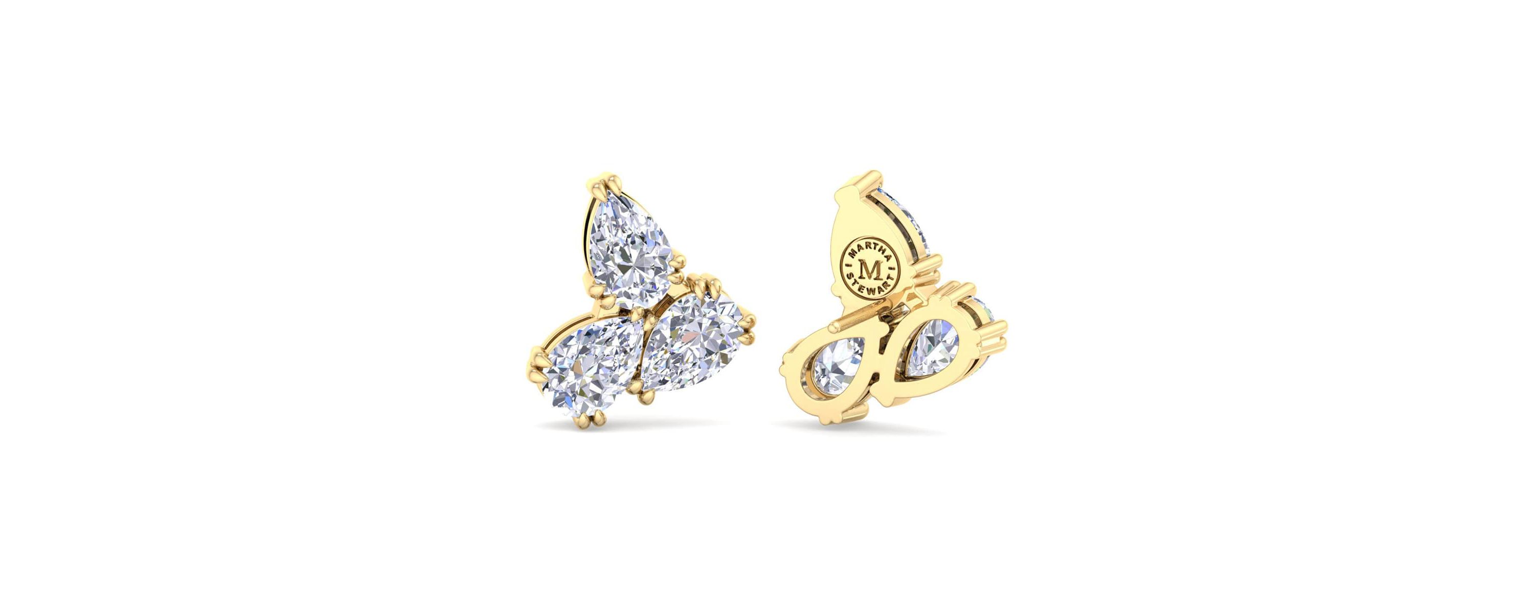 Lab Created 3 Carat Lab Grown Diamond Cluster Stud Earrings Available In 14 Karat White Or Yellow Gold, Pear