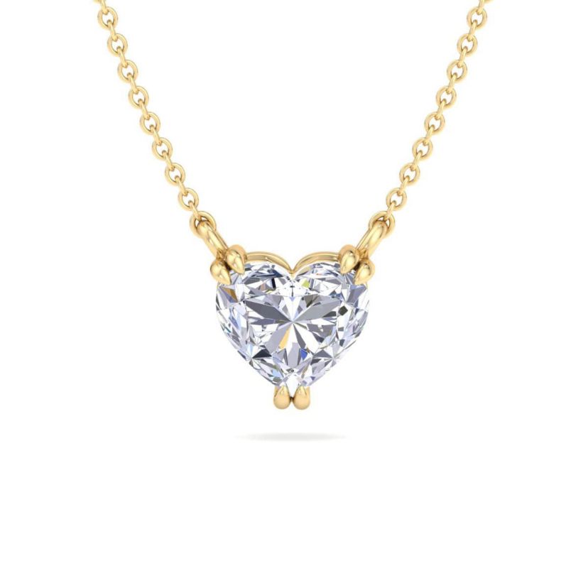 Lab Created 2 Carat Heart Shape Lab Grown Diamond Solitaire Necklace Available In 14K White and Yellow Gold