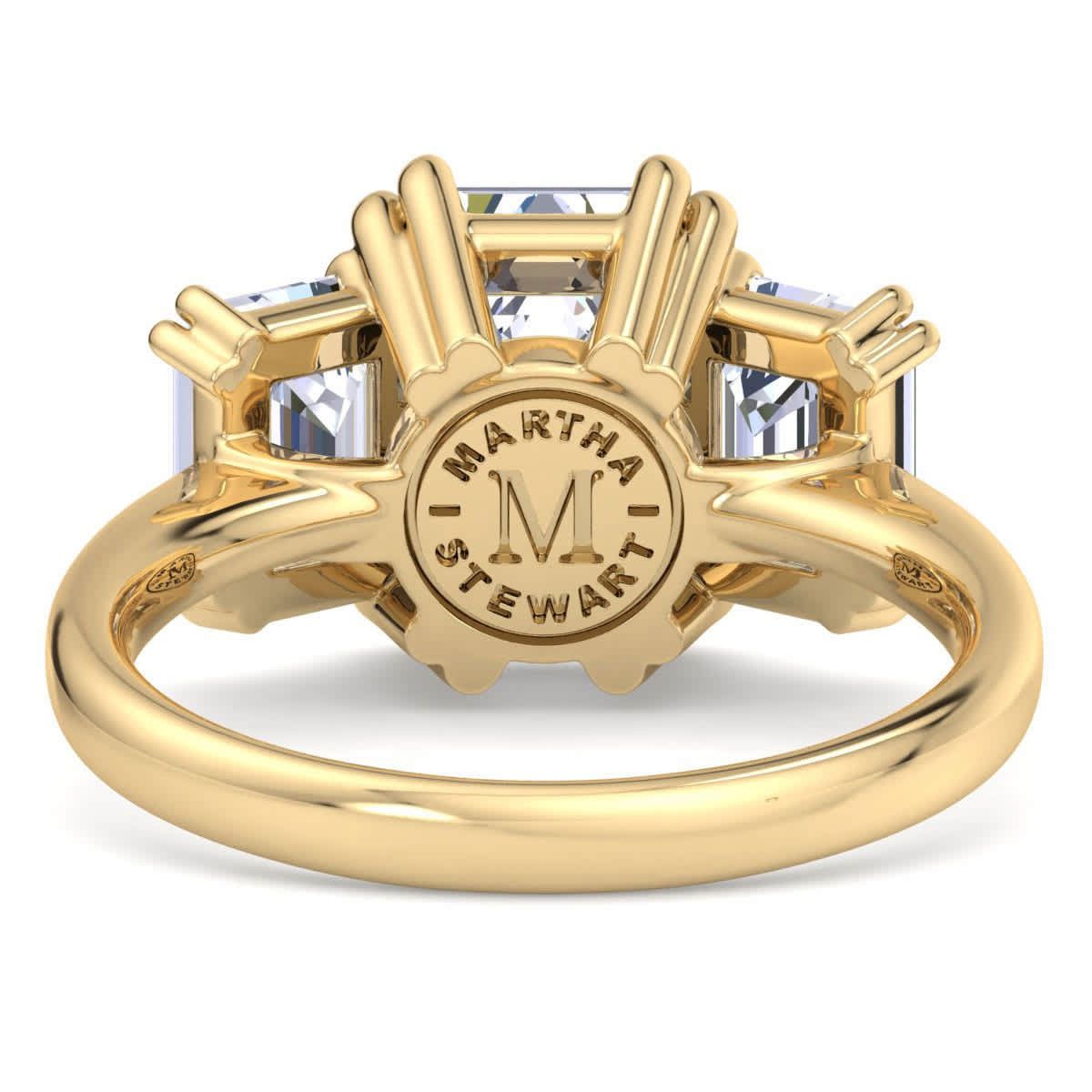 Lab Created 5 Carat Emerald Cut Lab Grown Diamond Three Stone Engagement Ring Available in 14K White and Yellow Gold