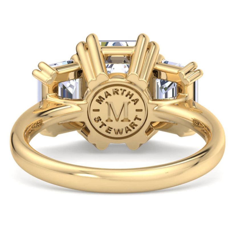 Lab Created 5 Carat Emerald Cut Lab Grown Diamond Three Stone Engagement Ring Available in 14K White and Yellow Gold