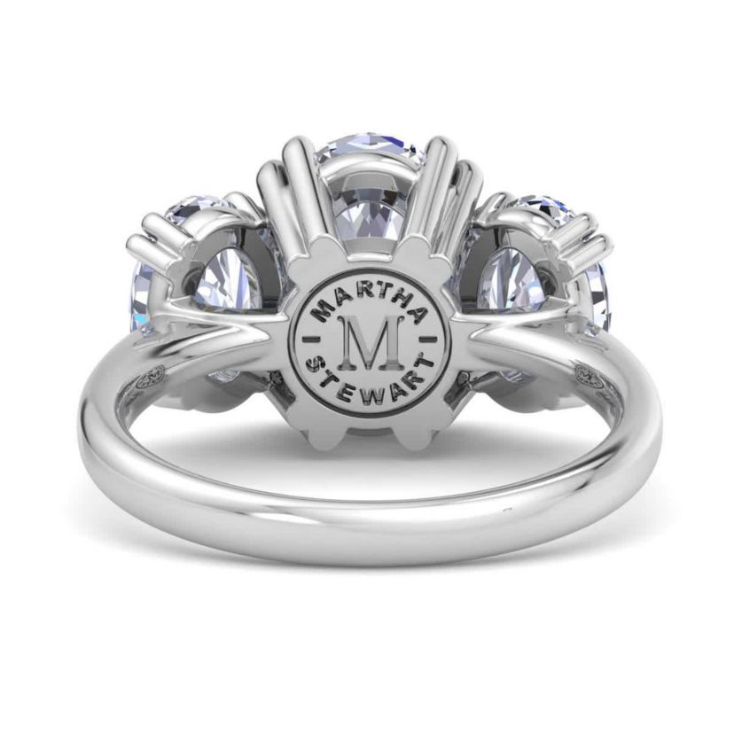 Lab Created 5 Carat Oval Shape Lab Grown Diamond Three Stone Engagement Ring Available in 14K White and Yellow Gold