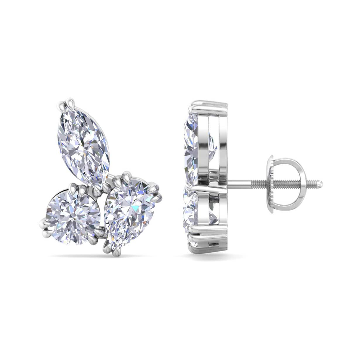 Lab Created 3 Carat Lab Grown Diamond Cluster Stud Earrings Available In 14 Karat White Or Yellow Gold, Marquise-Round-Pear