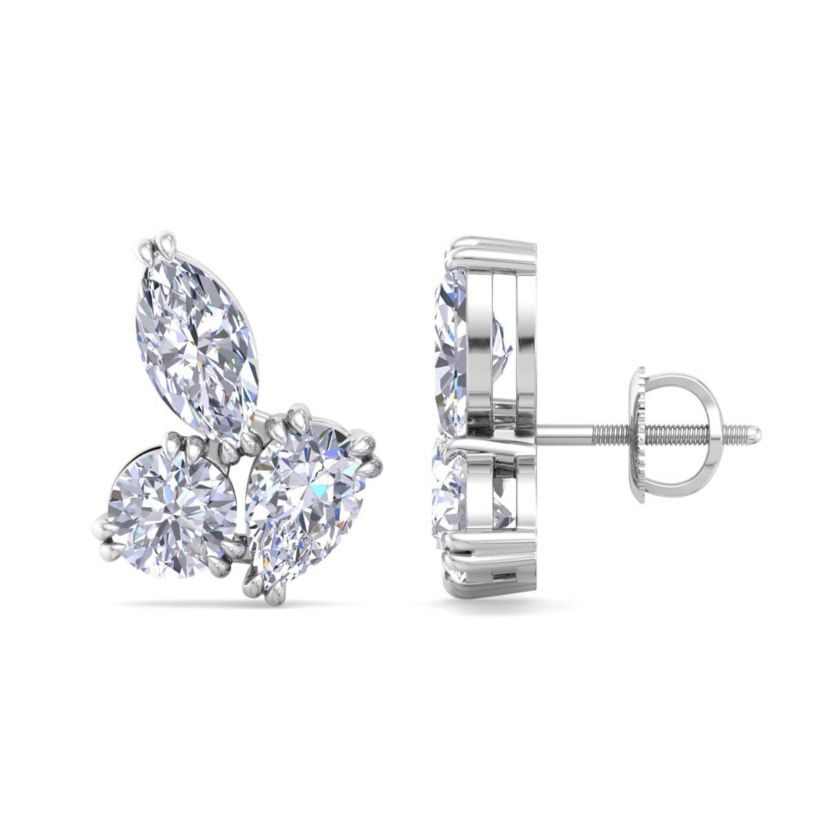 Lab Created 3 Carat Lab Grown Diamond Cluster Stud Earrings Available In 14 Karat White Or Yellow Gold, Marquise-Round-Pear