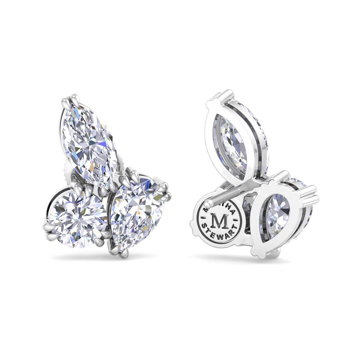 Lab Created 3 Carat Lab Grown Diamond Cluster Stud Earrings Available In 14 Karat White Or Yellow Gold, Marquise-Round-Pear