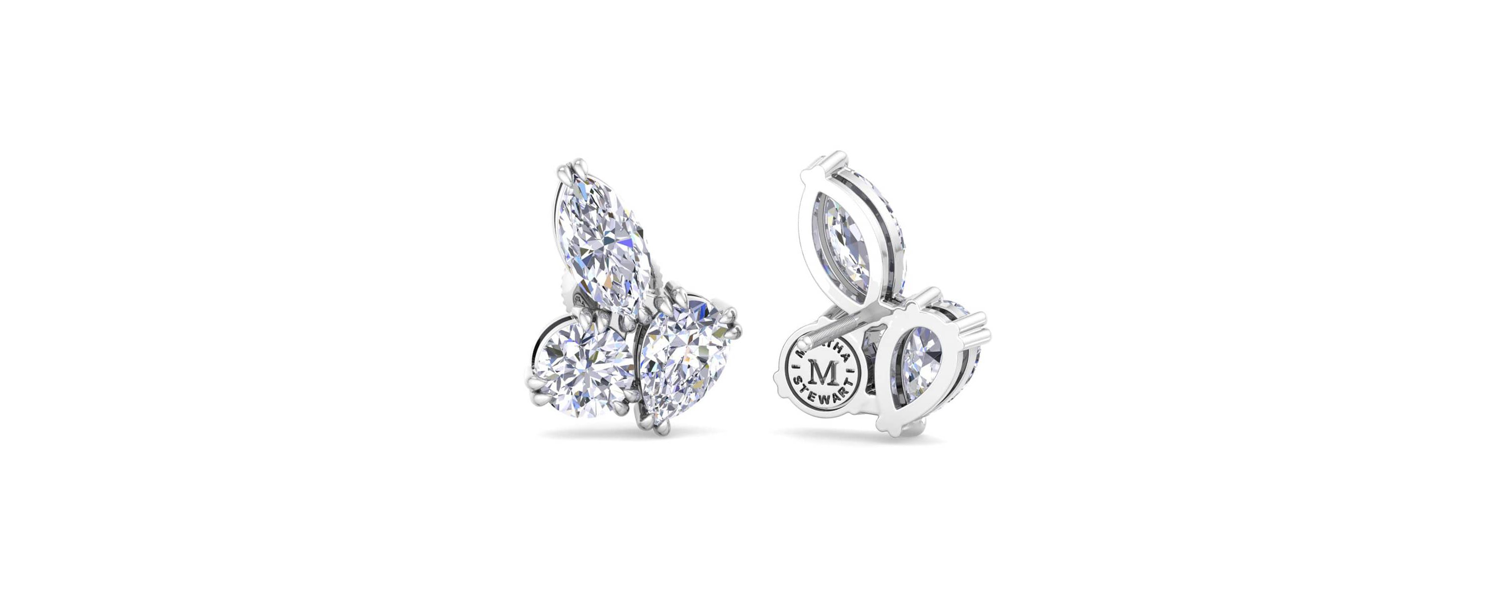 Lab Created 3 Carat Lab Grown Diamond Cluster Stud Earrings Available In 14 Karat White Or Yellow Gold, Marquise-Round-Pear