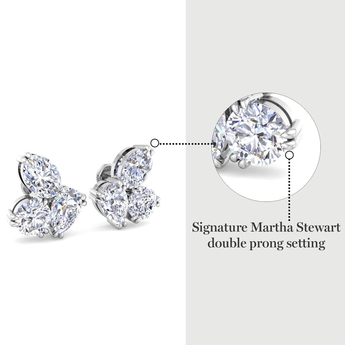 Lab Created 3 Carat Lab Grown Diamond Cluster Stud Earrings Available In 14 Karat White Or Yellow Gold, Marquise-Round-Pear