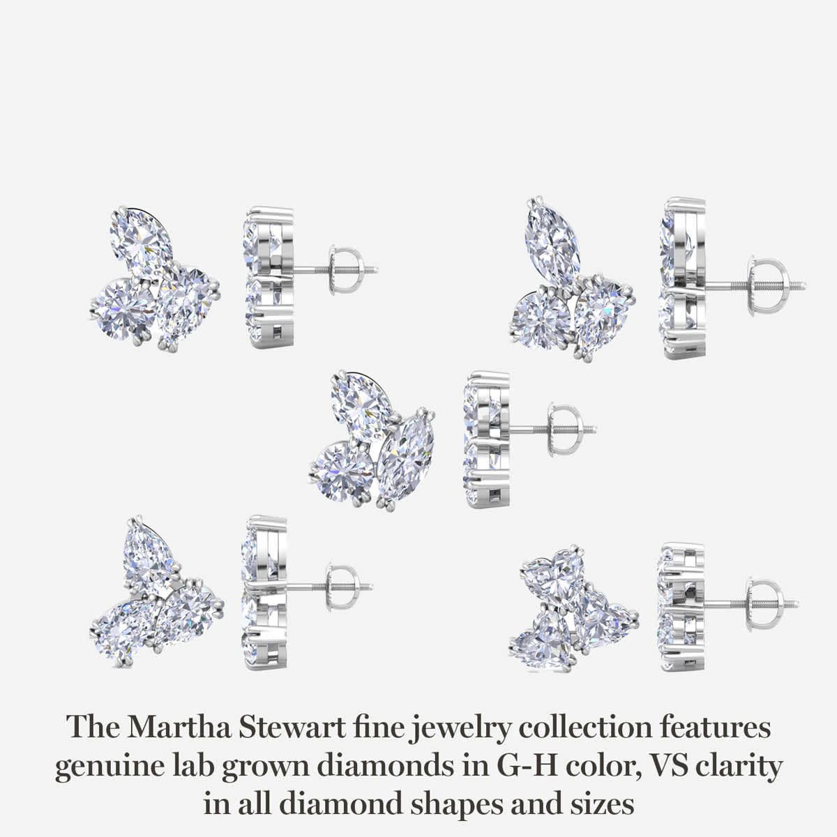 Lab Created 3 Carat Lab Grown Diamond Cluster Stud Earrings Available In 14 Karat White Or Yellow Gold, Marquise-Round-Pear